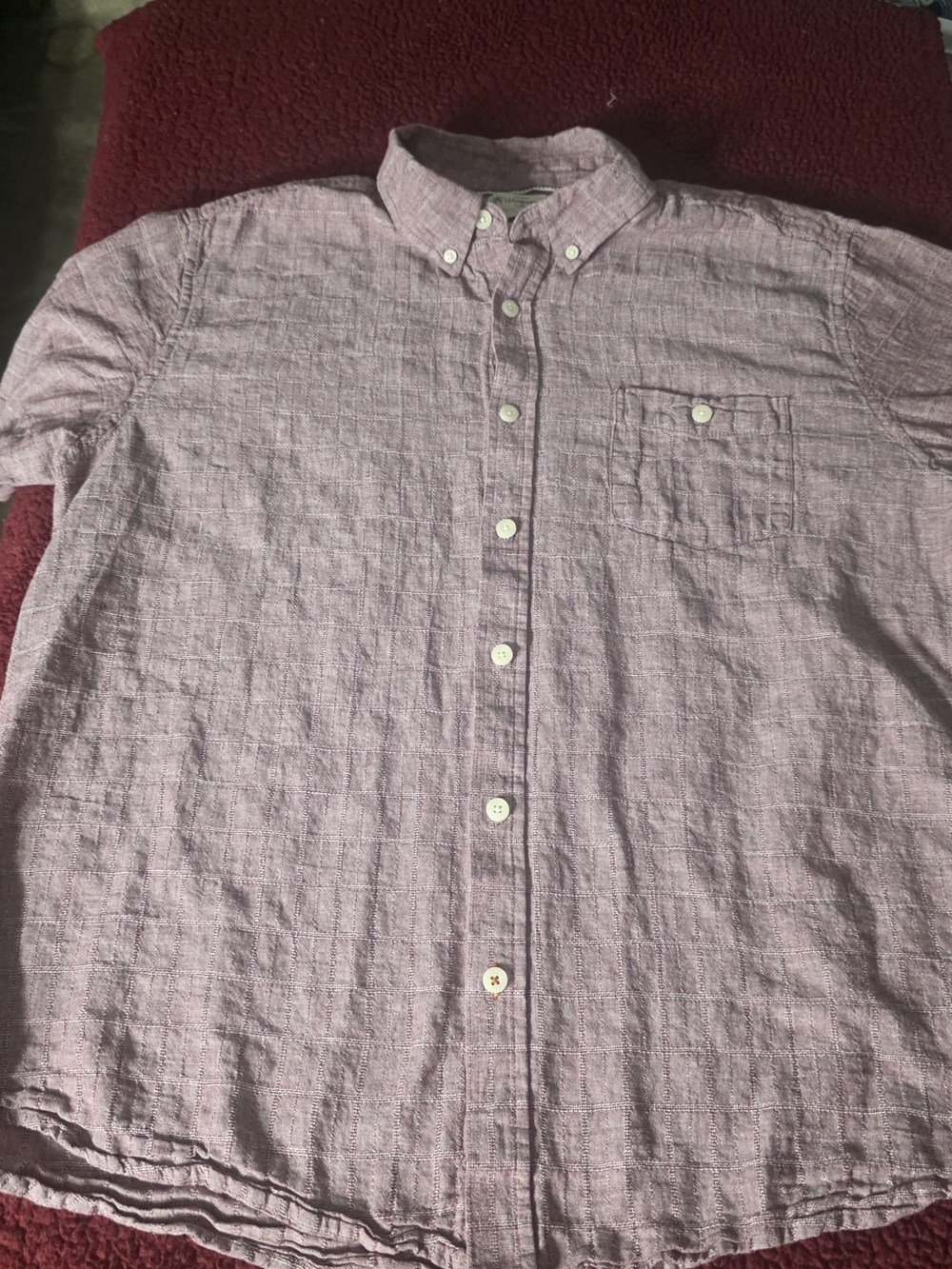 Weatherproof Vintage Men's Linen Plaid Button-Down, Pink, Short Sleeve, 2XL